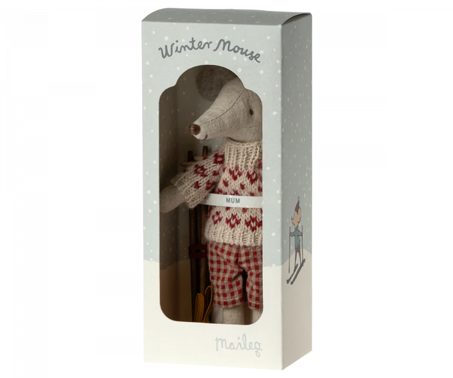 Maileg Winter Mouse with Ski Set, Mum