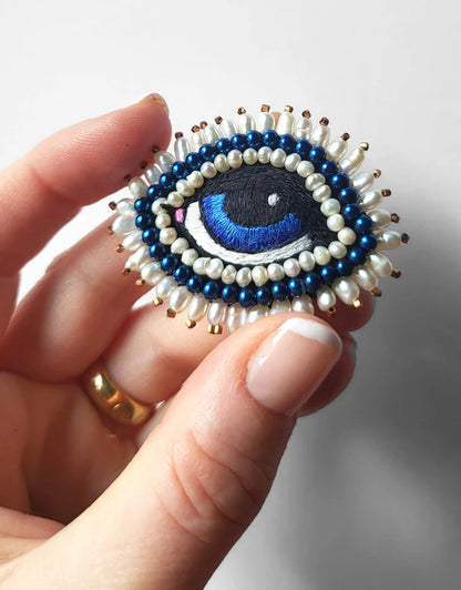 Céleste Mogador Pearl Eye & Blue Jewel Brooch, La Petite Maison