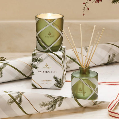 Thymes Frasier Fir Frosted Plaid Poured Candle