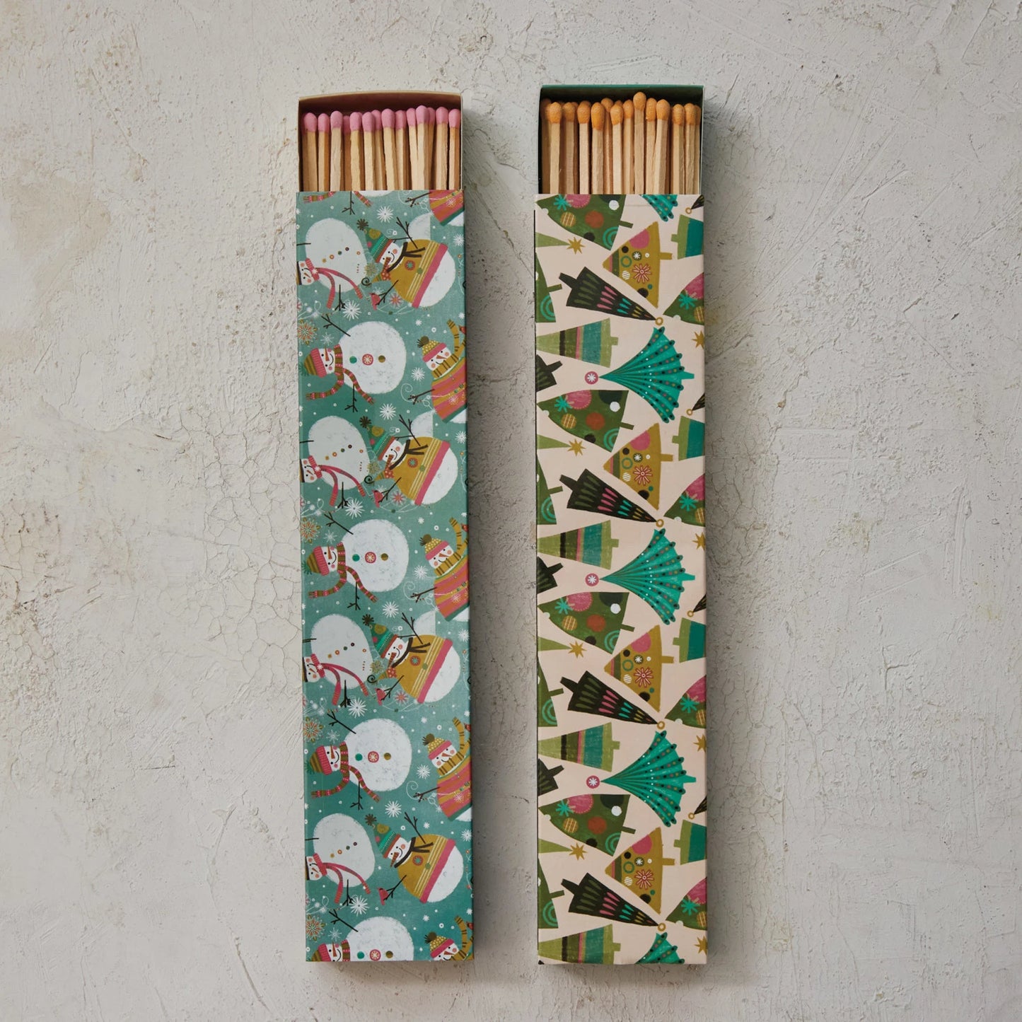 Creative Co-Op Safety Matches in Matchbox w/ Snowmen or Christmas Trees Pattern