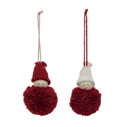 Creative Co-Op Fabric Pom Pom Person w/ Knit Hat Ornament - La Petite Maison